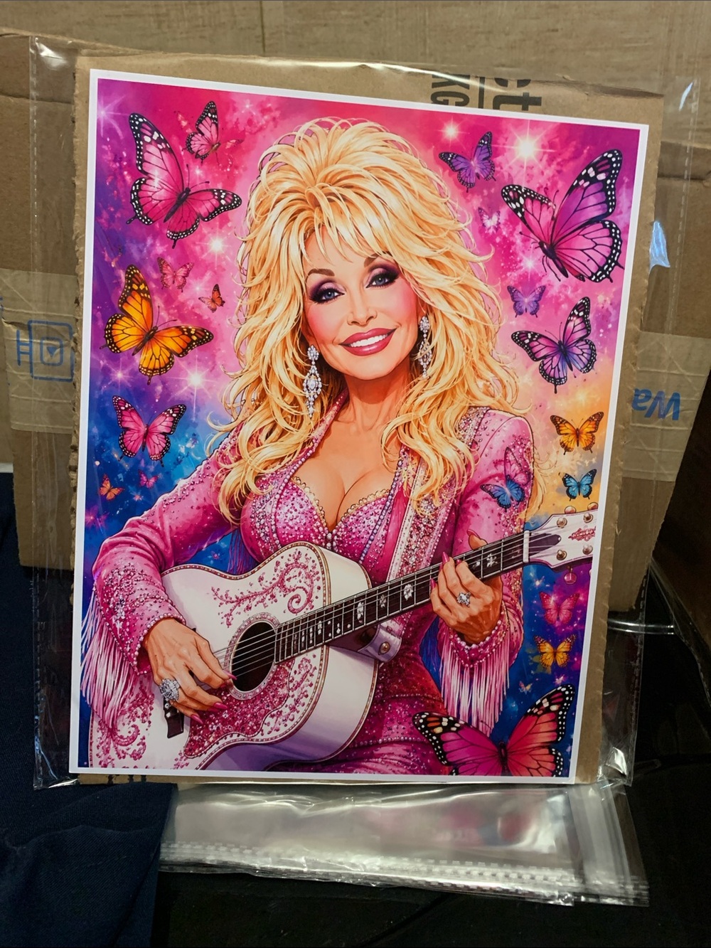 Pink Butterfly Guitar Wall Art Print - Home Wall Deco. The Queen Dolly
